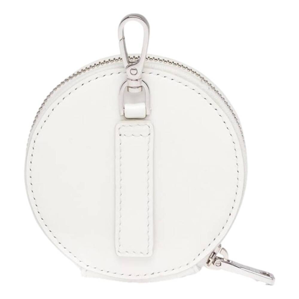 NEW PRADA women's triangle plaque smooth leather round mini pouch in white - Picture 3 of 5